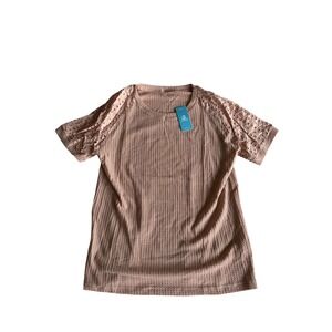 Cupshe neutral Waffle Knit Eyelet Lace short Sleeve Top Womens Medium NWT